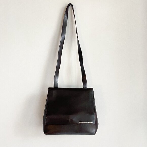 Vintage Kenneth  Cole New York 90s Minimalist Dark Chocolate Brown Shoulder Bag - Picture 2 of 12